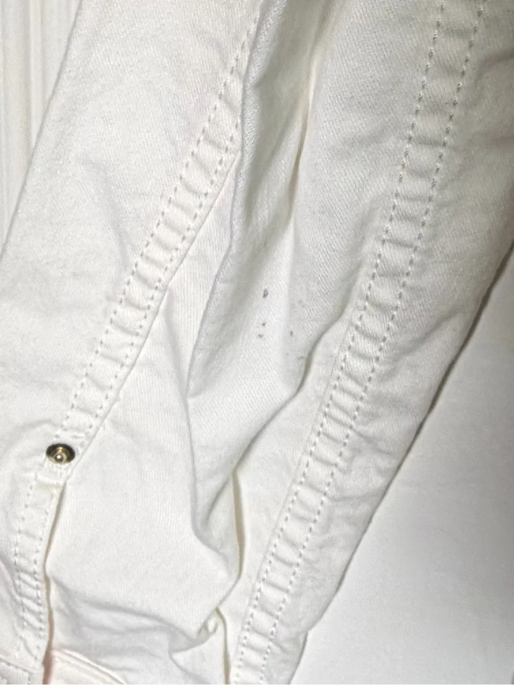 Kate Spade New York White Denim Jean Jacket M Pink Stripe Cuffs Gold Buttons